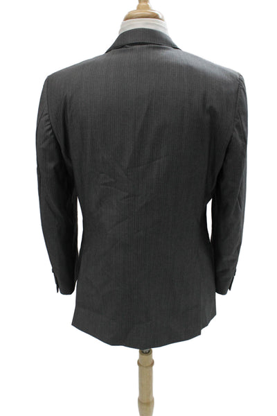 Z Zegna Mens Dark Gray Striped Wool Suit Jacket Size 50