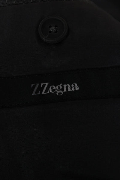 Z Zegna Mens Dark Gray Striped Wool Suit Jacket Size 50