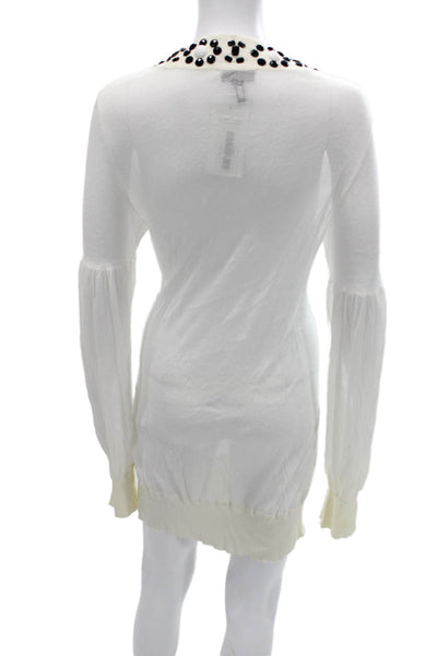 Escada Sport Women Tunic V-Neck 100% Cashmere Long Sleeve White Size L