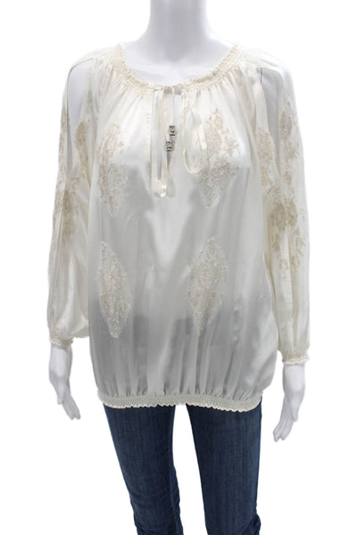 Vanita Rosa Women Bohemian Floral Tunic Blouse White Long Sleeve Viscose Size S