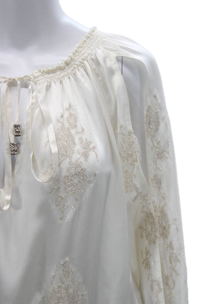 Vanita Rosa Women Bohemian Floral Tunic Blouse White Long Sleeve Viscose Size S