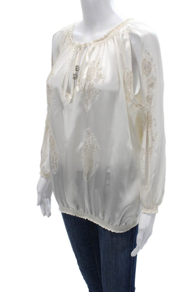 Vanita Rosa Women Bohemian Floral Tunic Blouse White Long Sleeve Viscose Size S