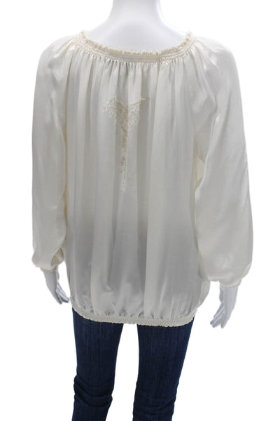 Vanita Rosa Women Bohemian Floral Tunic Blouse White Long Sleeve Viscose Size S