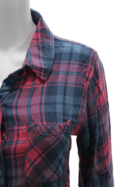 Rails Women Plaid Collared Button Up Shirt Dark Blue Long Sleeve Size S