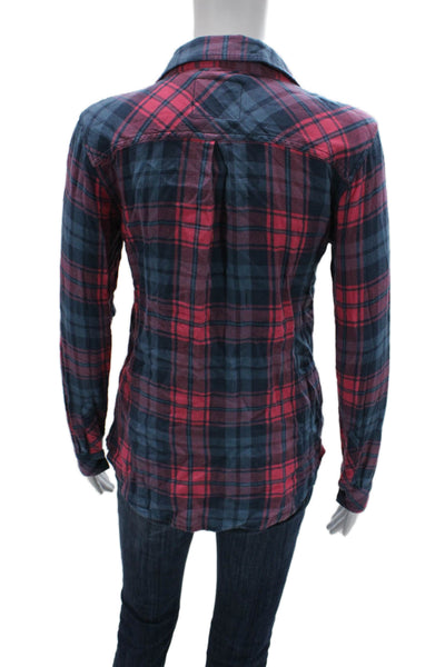 Rails Women Plaid Collared Button Up Shirt Dark Blue Long Sleeve Size S