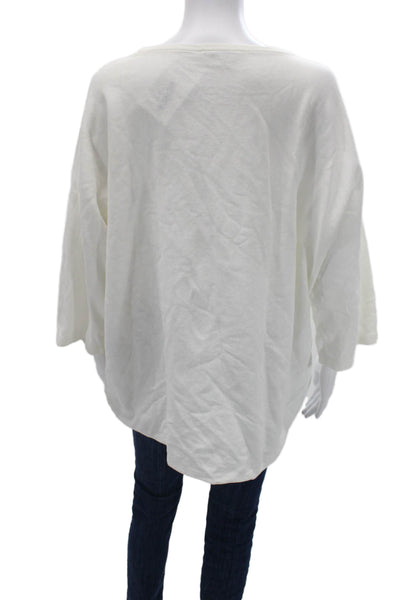 Amina Rubinacci Women Basic White Cotton Round Neck 3/4 Sleeve Top Size L
