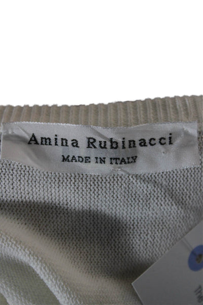 Amina Rubinacci Women Basic White Cotton Round Neck 3/4 Sleeve Top Size L