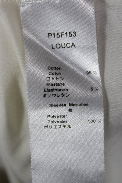 Anne Fontaine Women White Geometric Cotton Crew Short Sleeve Blouse Size 46