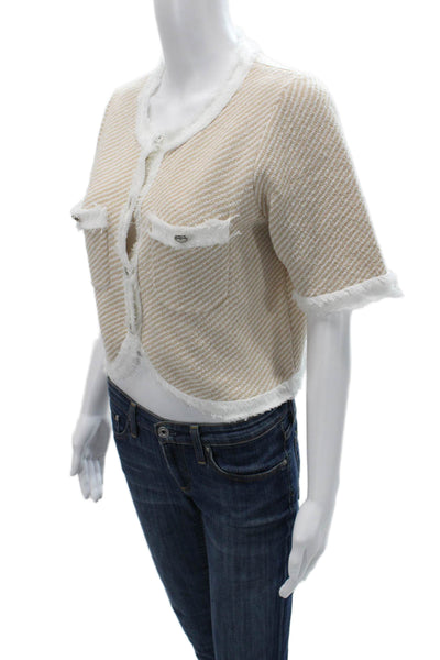 Urban Revivo Womens Cropped Striped Beige Button-Up Short Sleeve Size 2 Petite