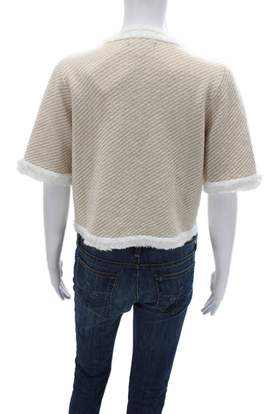 Urban Revivo Womens Cropped Striped Beige Button-Up Short Sleeve Size 2 Petite
