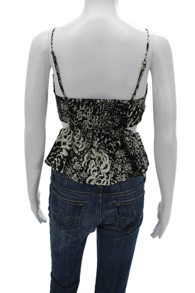 Zara Women Cropped Floral Spaghetti Strap V Neck Black Top Size XS