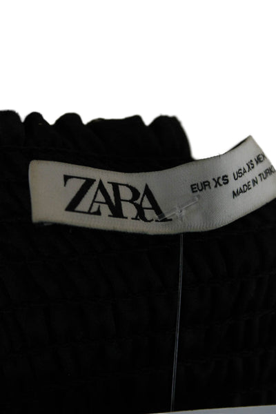 Zara Women Cropped Floral Spaghetti Strap V Neck Black Top Size XS