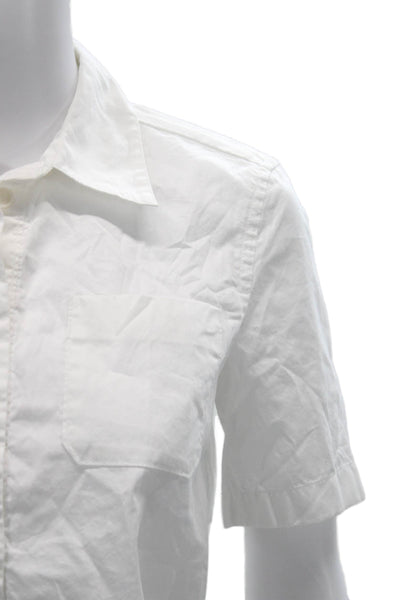 Zara Women Cropped Basic Collared Button Up Top White Short Sleeve Size XS