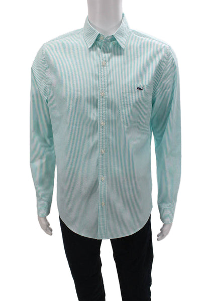 Vineyard Vines Mens Striped Collar Slim Fit Tucker Shirt Green Size M