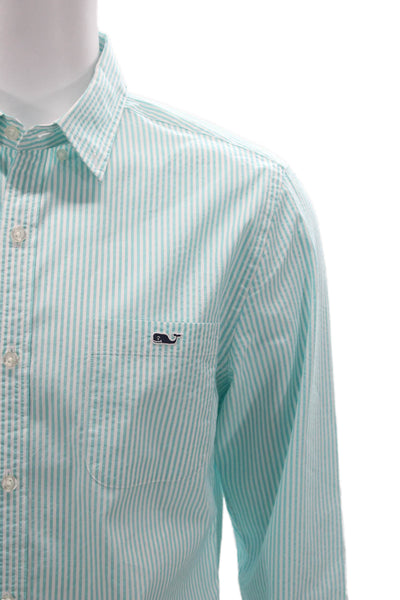 Vineyard Vines Mens Striped Collar Slim Fit Tucker Shirt Green Size M