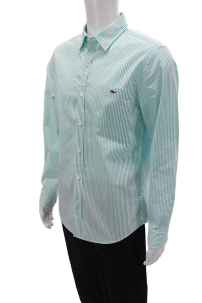Vineyard Vines Mens Striped Collar Slim Fit Tucker Shirt Green Size M