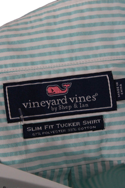 Vineyard Vines Mens Striped Collar Slim Fit Tucker Shirt Green Size M
