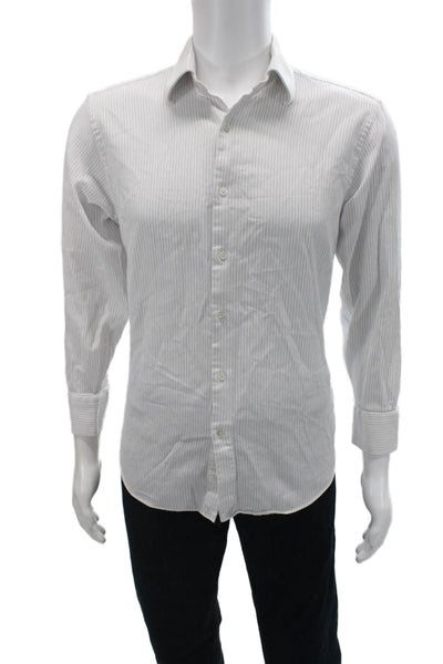 Brooks Brothers Mens Striped Collar Long Sleeve Button Down Shirt White Size 16