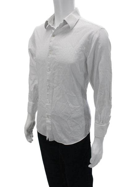 Brooks Brothers Mens Striped Collar Long Sleeve Button Down Shirt White Size 16