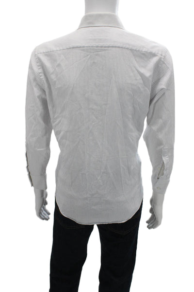 Brooks Brothers Mens Striped Collar Long Sleeve Button Down Shirt White Size 16