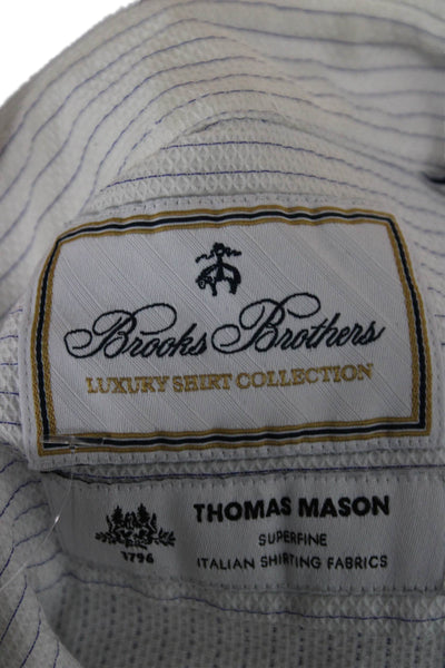 Brooks Brothers Mens Striped Collar Long Sleeve Button Down Shirt White Size 16