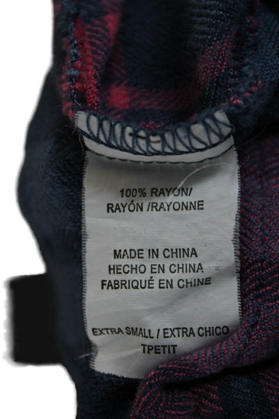Rails Women Button-Up Plaid Dark Blue Rayon Collared Long Sleeve Petite Size XS