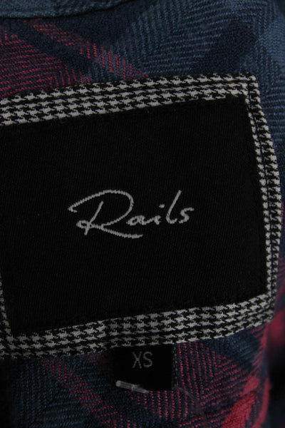 Rails Women Button-Up Plaid Dark Blue Rayon Collared Long Sleeve Petite Size XS