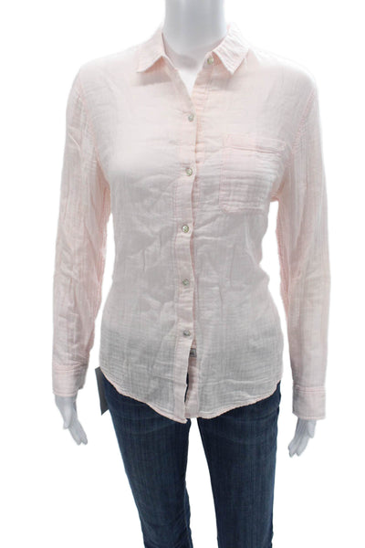 Rails Women Collared Long Sleeve Organic Cotton Button-Up Pink Petite Size S