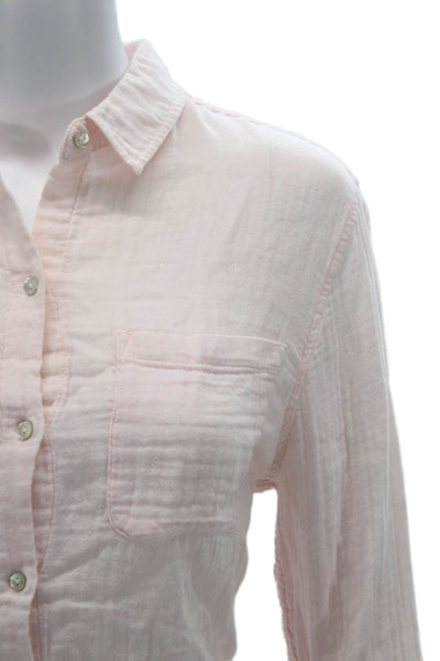 Rails Women Collared Long Sleeve Organic Cotton Button-Up Pink Petite Size S