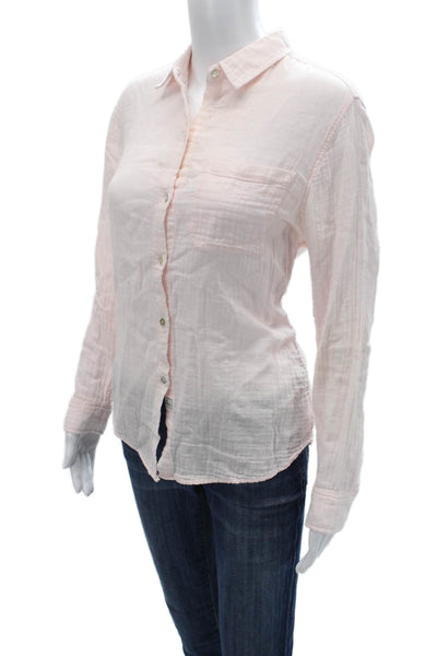 Rails Women Collared Long Sleeve Organic Cotton Button-Up Pink Petite Size S