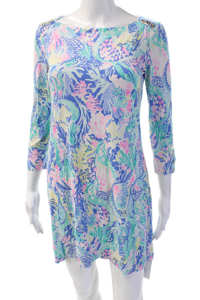 Lilly Pulitzer Women Blue Shift Dress 3/4 Sleeve Knee Length Size S