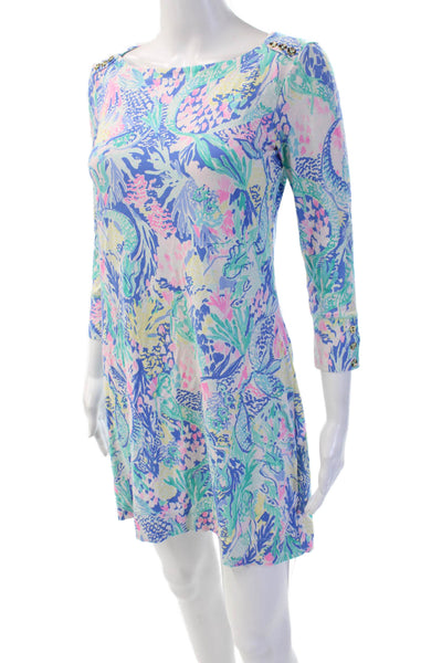 Lilly Pulitzer Women Blue Shift Dress 3/4 Sleeve Knee Length Size S