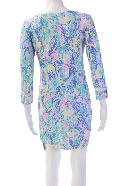 Lilly Pulitzer Women Blue Shift Dress 3/4 Sleeve Knee Length Size S