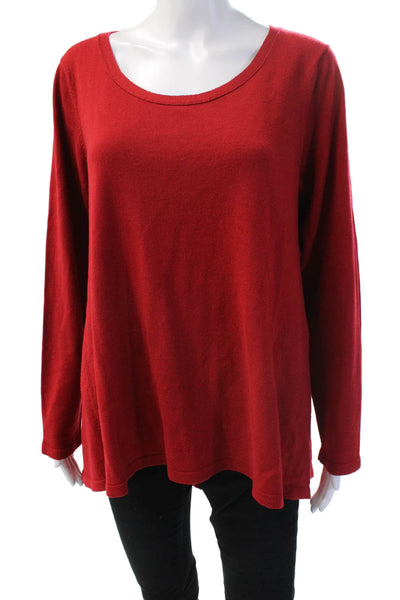 Eileen Fisher Women Merino Wool Tunic Sweater Red Basic Size L