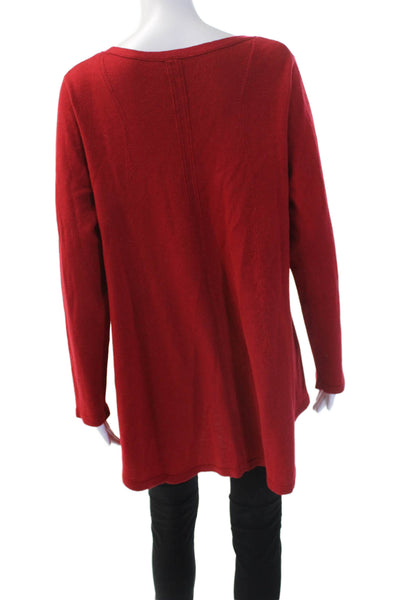 Eileen Fisher Women Merino Wool Tunic Sweater Red Basic Size L
