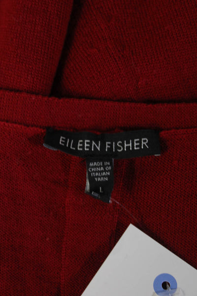 Eileen Fisher Women Merino Wool Tunic Sweater Red Basic Size L
