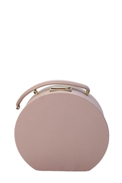 BUwood Womens Top Handle Grain Leather Circle Crossbody Handbag Pink