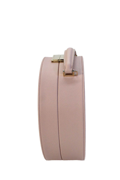 BUwood Womens Top Handle Grain Leather Circle Crossbody Handbag Pink