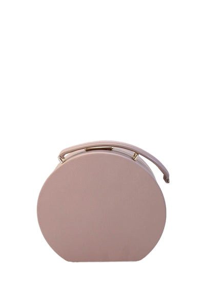 BUwood Womens Top Handle Grain Leather Circle Crossbody Handbag Pink