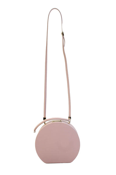 BUwood Womens Top Handle Grain Leather Circle Crossbody Handbag Pink