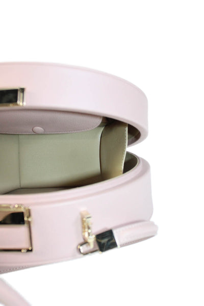 BUwood Womens Top Handle Grain Leather Circle Crossbody Handbag Pink
