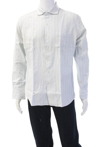 Proper Cloth Men's Long Sleeves Button Down Light Blue Striped Shirt Size L