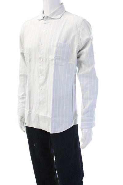 Proper Cloth Men's Long Sleeves Button Down Light Blue Striped Shirt Size L