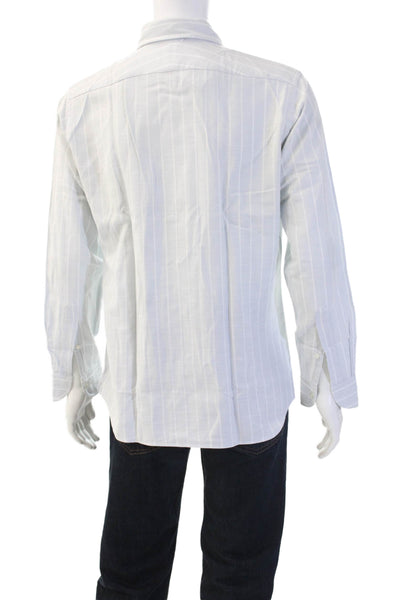 Proper Cloth Men's Long Sleeves Button Down Light Blue Striped Shirt Size L