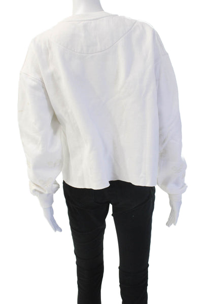 Court Life Women Pullover Sweatshirt White 100% Cotton Long Sleeve Size 2