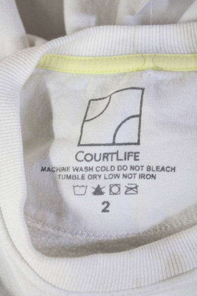 Court Life Women Pullover Sweatshirt White 100% Cotton Long Sleeve Size 2