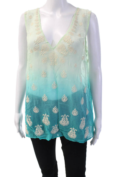 Plenty by Tracy Reese Women Sleeveless V-Neck Paisley Tunic Green Size M