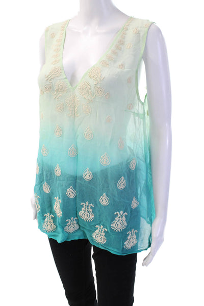 Plenty by Tracy Reese Women Sleeveless V-Neck Paisley Tunic Green Size M