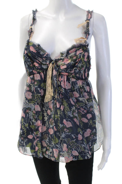 Rebecca Taylor Women Multicolor Silk Floral V Neck Spaghetti Strap Tank Size 6