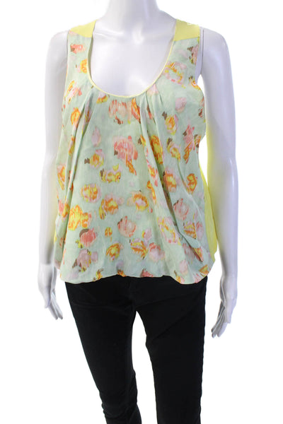 Hunter Dixon Women Silk Chiffon Floral Tank Green Sleeveless Size 12